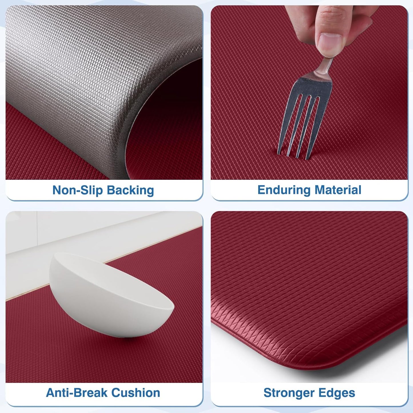 StepRite Kitchen Mats, 2PCS Kitchen Rugs, Cushioned Anti Fatigue Kitchen Mats for Floor, Non-Slip Standing Desk Mat, Waterproof Kitchen Rug Set for Kitchen, Floor, Office, 17.3"x30"+17.3"x59", Red