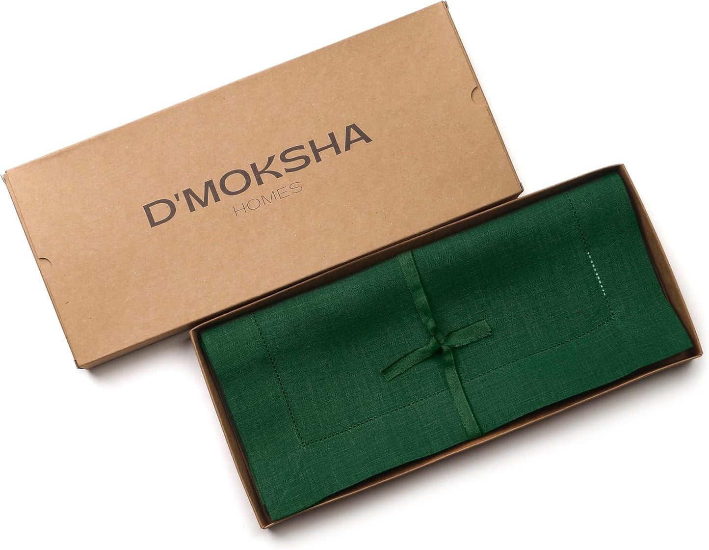 D'Moksha Homes Linen Forest Green Table Runner 48 Inches - Classic Hemstitch, 100% Pure Linen Coffee Table Runner 14 x 48 Inch Ideal for Dresser Tables - Fall, Autumn and Halloween