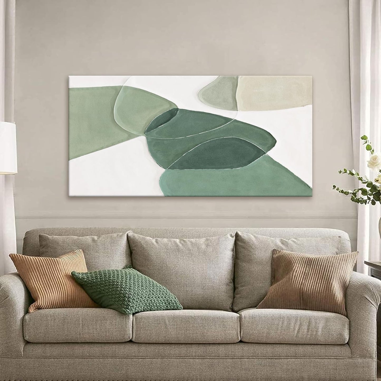 Canvas Wall Art Color Block Line Art Prints Green And White Geometric Color Block Art Painting Modern Artwork Decor For Living Room Bedroom Kitchen 24x48 In