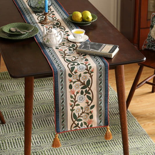 ISAENNE Designer Vintage Elegant Linen Extra Long Table Runner 118 Inches,Colorful Flower Pattern Soft Table Runners for Dining Tables,Thanksgiving,Kitchen Tables,Christmas,12"*118"-Naples C