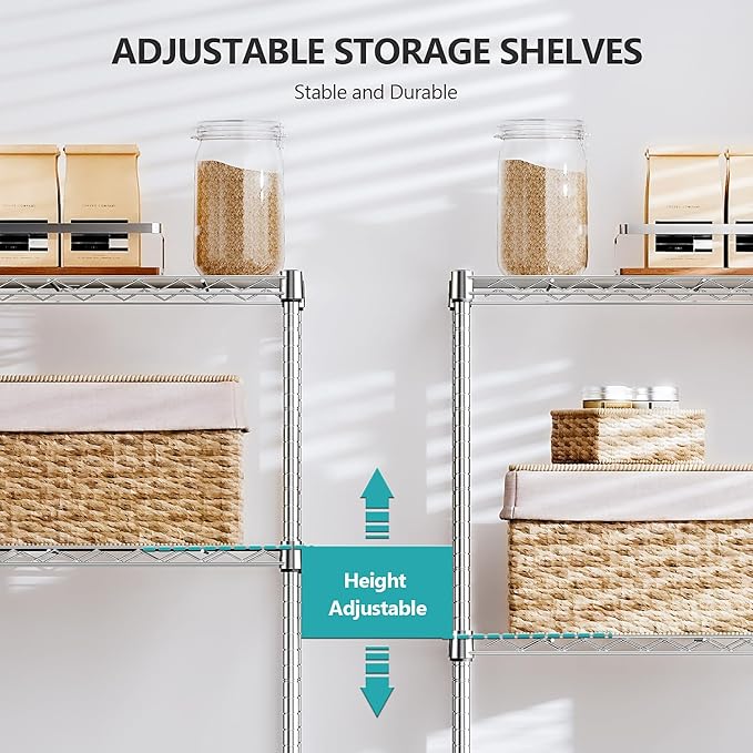 IZEUK 5-Tier Chrome Metal Storage Shelves, Adjustable Wire Shelving Unit for Kitchen, Bathroom, Pantry, Office, Garage, Organizer Wire Rack, 1250 lbs, 13.7" D x 23.6" W x 53.4" H