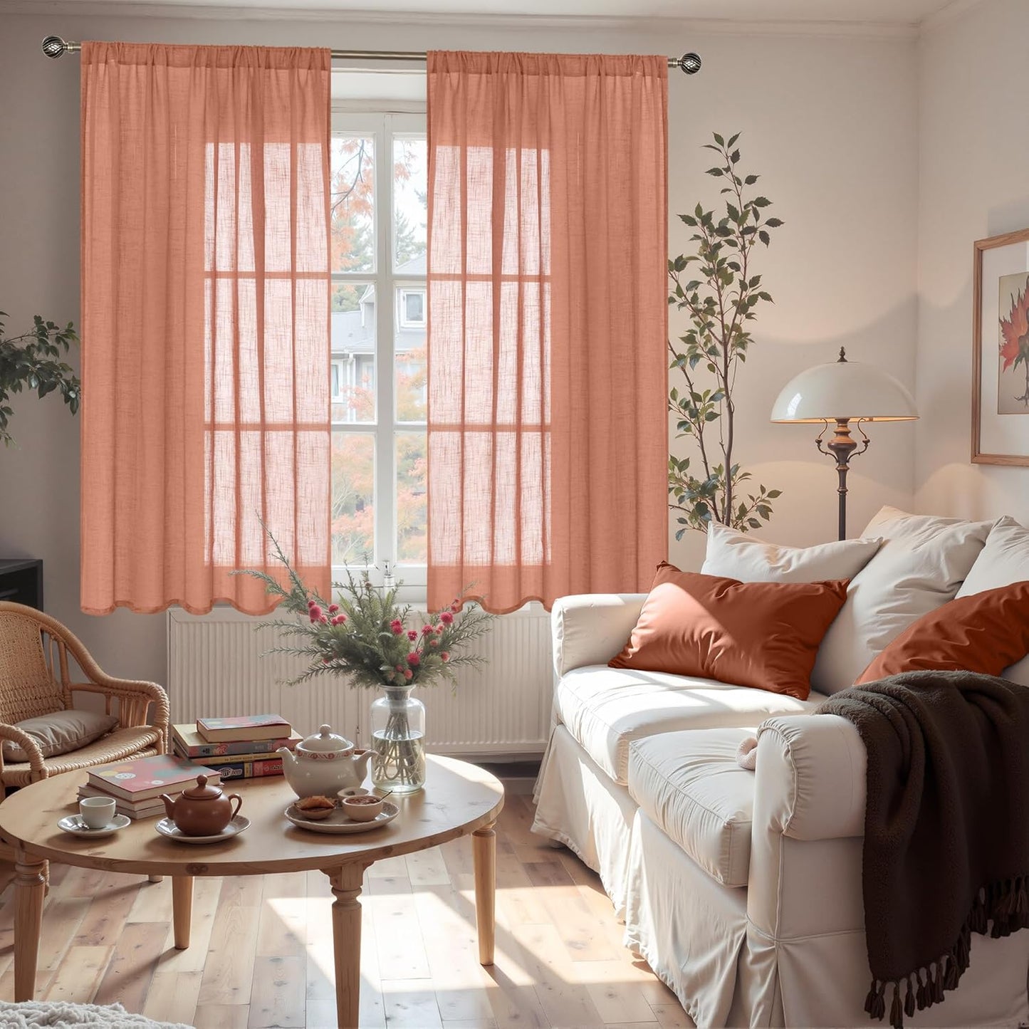 BGment Curtains 45 Inch Length for Short Window, Terracotta Linen Drapes for Small Bedroom Kitchen Cafe Bathroom Lightweight Rustic Textured Rod Pocket Semi Sheer, 2 Panels Set, Each 42 Inch Wide