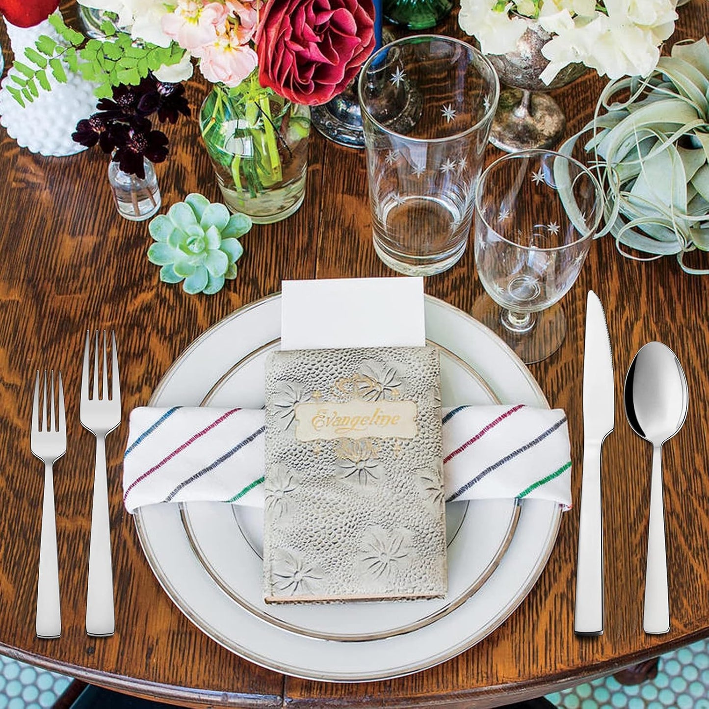 Wildone 40-Piece Silverware Set, Stainless Steel Flatware Square Cutlery Set Service for 8, Eating Utensils Include Knife Fork Spoon, Mirror Polished & Dishwasher Safe