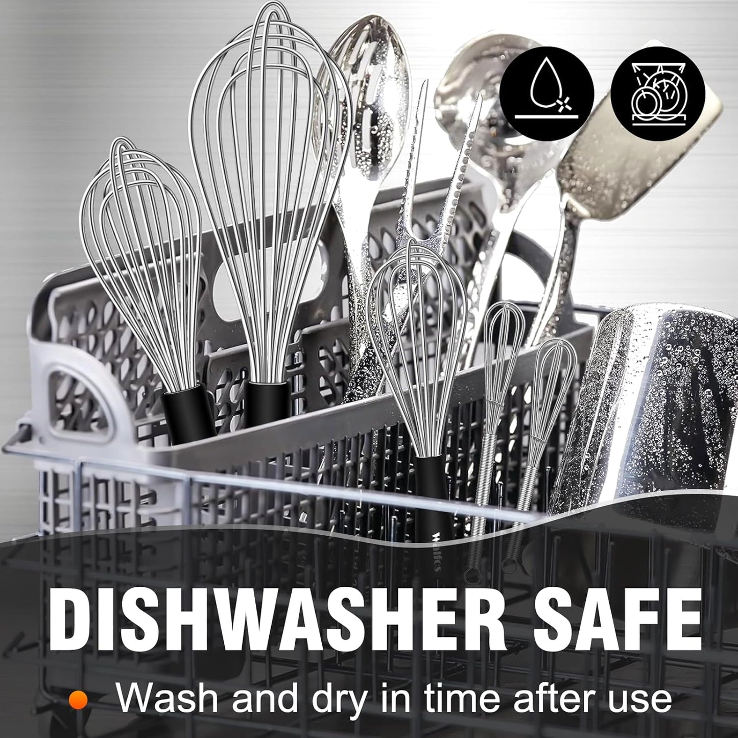 Stainless Steel Whisk Set with 7"+5" Mini whisks, Walfos Heavy Duty Whisks, Kitchen wisk (7+9+11in) Premium for Whisking, Blending, Beating, Frothing & Stirring.