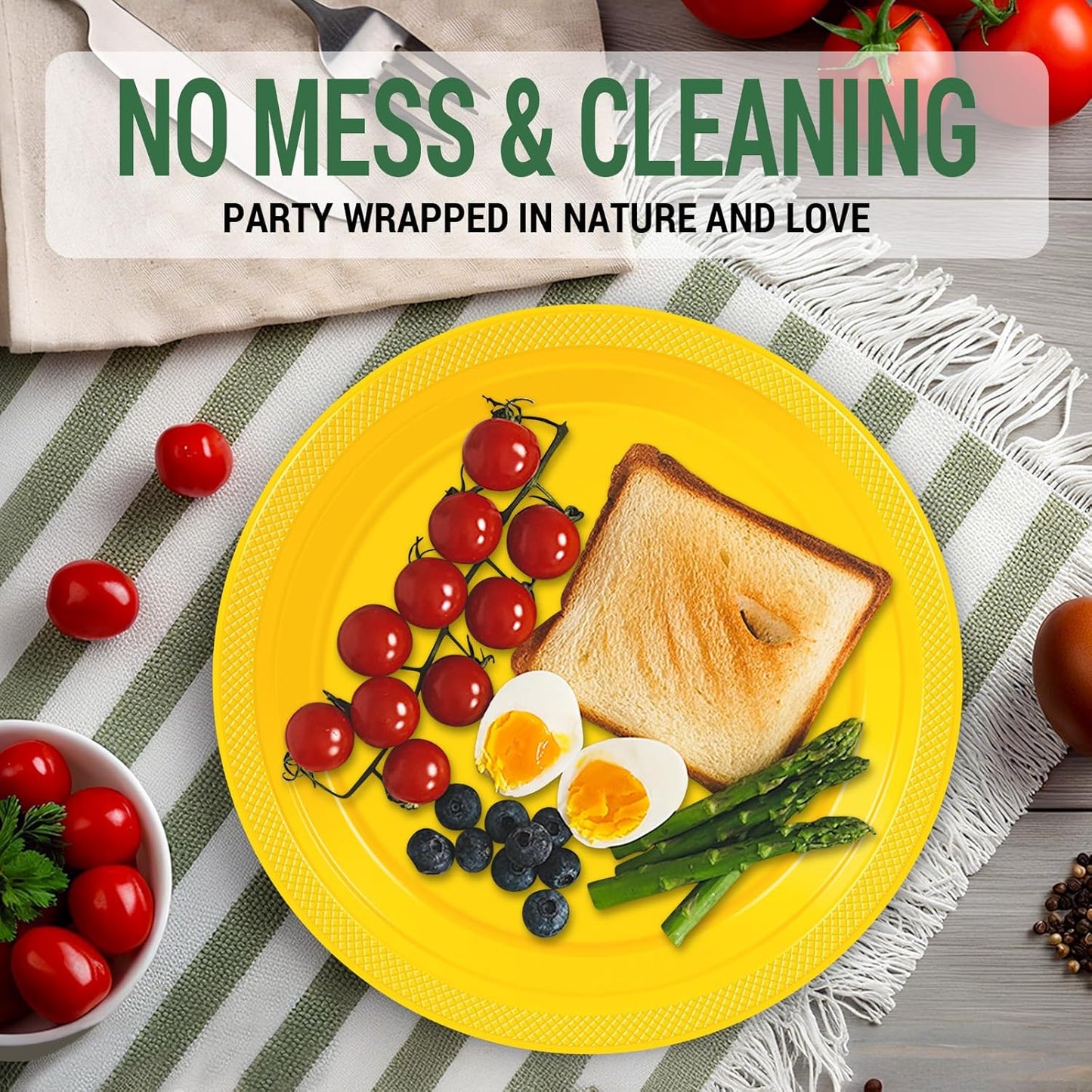 50 Yellow Plastic Plates For Party, Includes 25-9" & 25-7" Cake Dessert Plastic Dinner Plates Disposable For Party Supplies