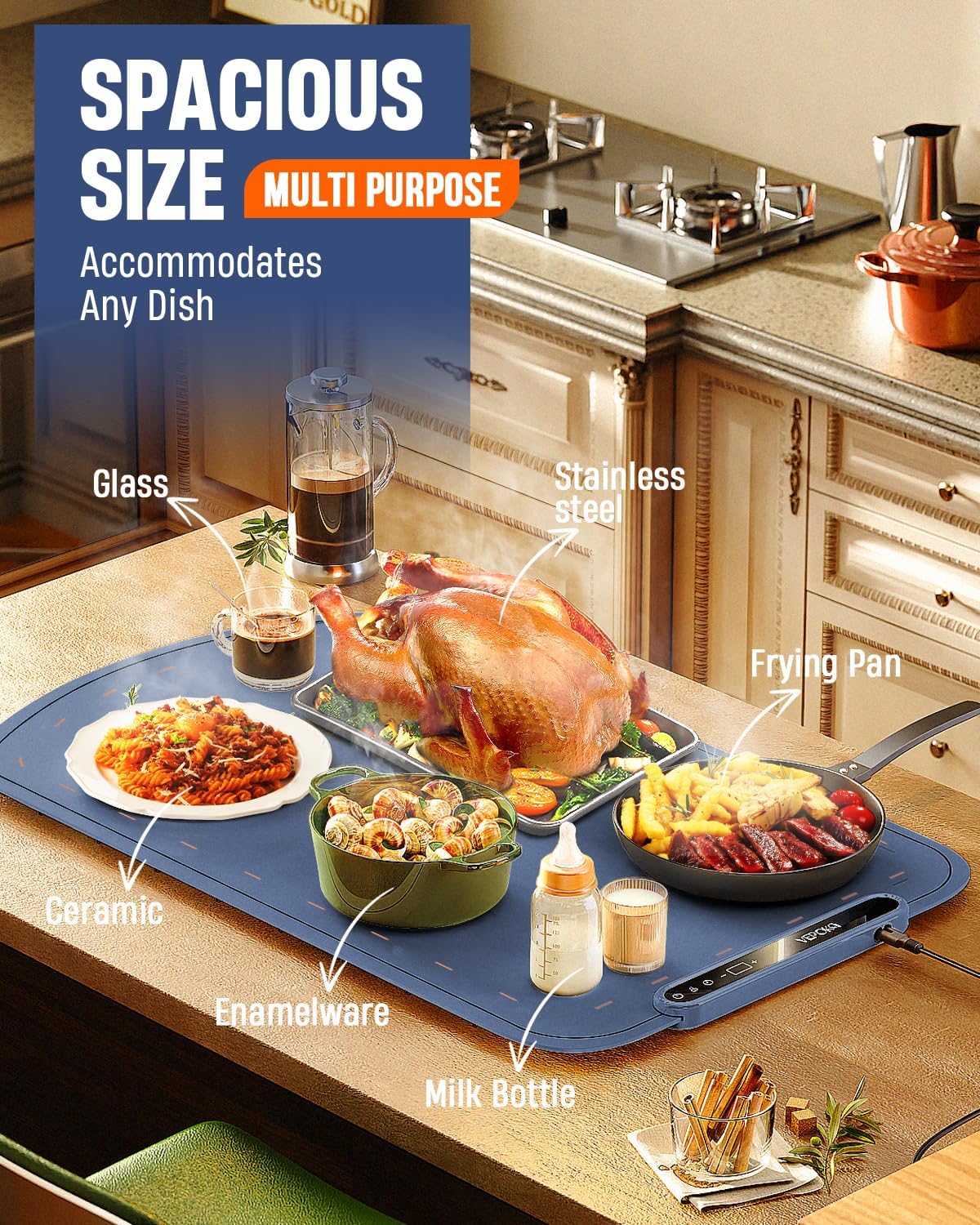 Warming Mat for Food, VEPOKA Food Warmer Mat for Countertop, Electric Warming Tray with 7 Temp Levels & Auto Shut-Off, Food Warmers for Parties, Ideal Gift for Kitchen & Buffet Use