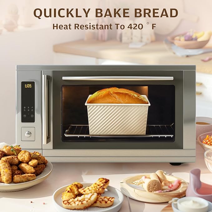 KITESSENSU Pullman Loaf Pan with Lid, 1 lb Dough Capacity Non-Stick Bakeware for Baking Bread, Carbon Steel Corrugated Bread Toast Box Mold with Cover,Cream