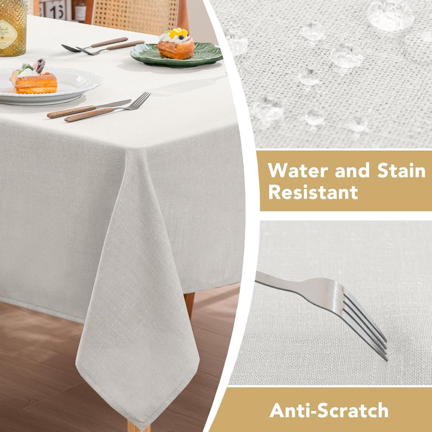 H.VERSAILTEX Linen Table Cloths Rectangle 60 x 104 Inch Premium Tablecloth Spill-Proof Waterproof Table Cover for Dining Buffet Feature Extra Soft and Thick Fabric Wrinkle Free, White