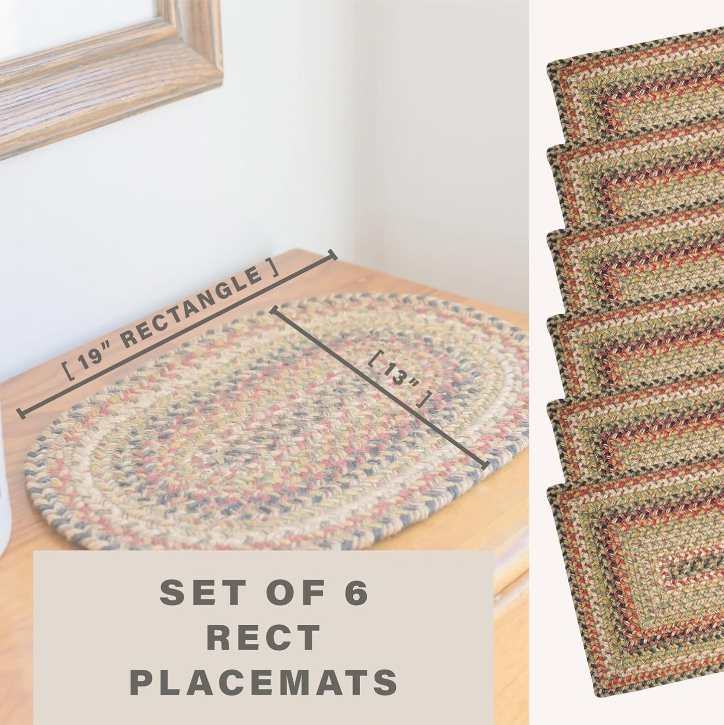 Homespice Kingston Dining Placemats, Warm Country Decor, Set of 6, Multicolor - 13x19 Rectangle Table Mats - Vibrant Colors, Durable, Easy to Clean and Protects Furniture