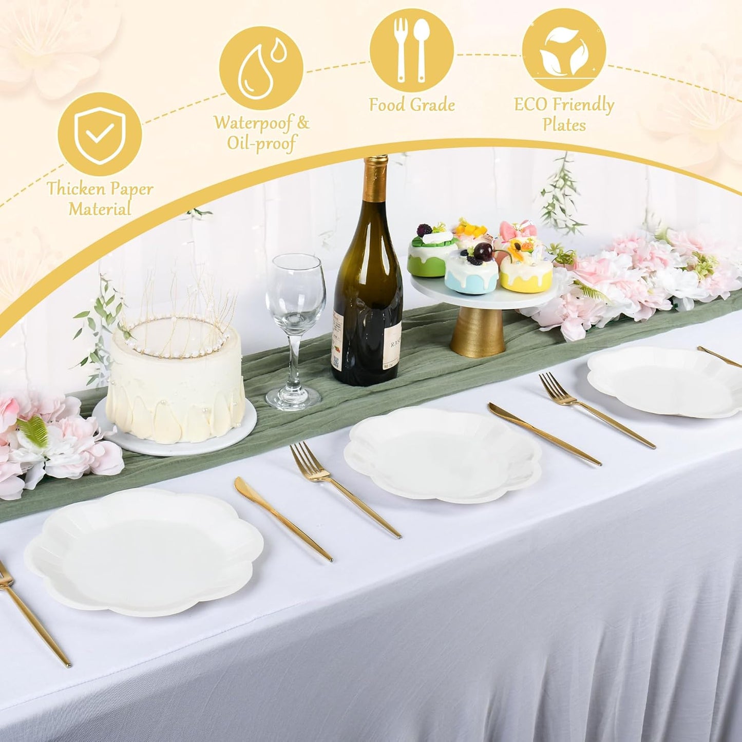 30 Pcs White Paper Plates - 9 Inch Scalloped Dessert Plates Disposable White Birthday Party Supplies Dinner Plates for Wedding Baby Shower Birthday Party