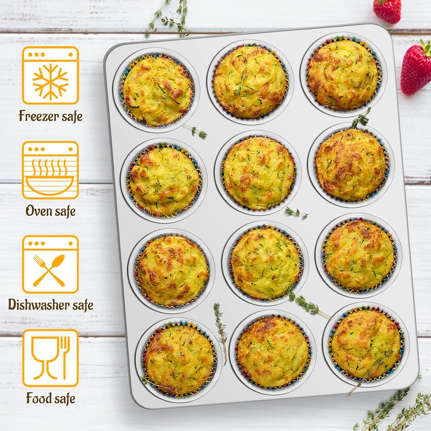 E-far Muffin Pan 12-Cup, Set of 2, Stainless Steel Cupcake Pan Metal Muffin Baking Tins for Oven, Regular Size & Easy Clean, Non-toxic & Dishwasher Safe