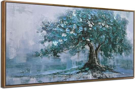 Ardemy Framed Tree Canvas Wall Art for Living Room Teal Tree of Life Landscape Bedroom Pictures Wall Decor Nature Paintings Artwork for Walls Home Office Dining Room Kitchen 58"x29"