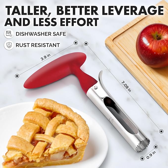 Zulay Kitchen Premium Apple Corer Tool - Ultra Sharp, Stainless Steel, Serrated Blades for Easy Coring - Easy to Use & Clean, Durable Apple Corer Remover for Baking Apples & More - 2 Pack Black & Red