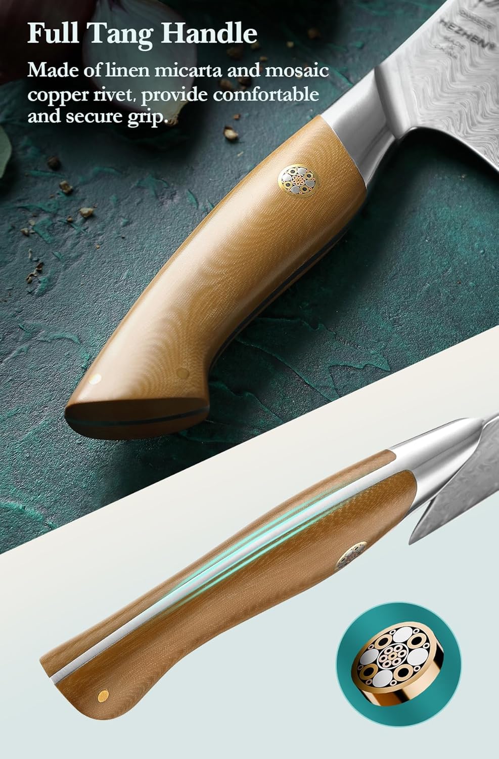 HEZHEN Damascus Meat Cleaver Knife, 7.5 Inches, 67 Layers Damascus Steel Vegetable Cleaver, Professional Butcher Knife for Meat Cutting, Ultra-sharp Blade with Linen Micarta Handle, Gift Packing