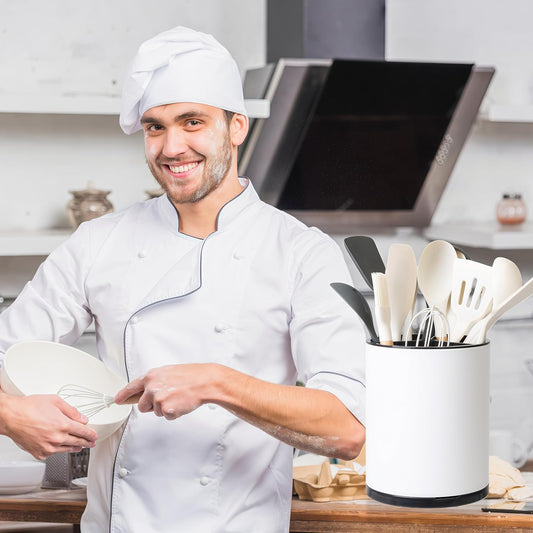 Utensil Holder,Large 360°Rotating Kitchen Utensil Holder For Counter,Cooking Silverware Organizer Stainless Steel Caddy Flatware Spoon Spatula Tool Cutlery Container