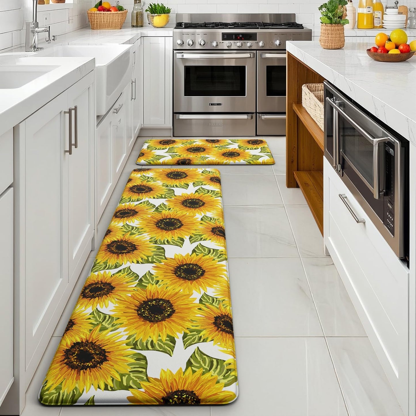 Sunflower Kitchen Mats for Floor - Anti Fatigue Mats for Kitchen Floor, Cushioned Non-Skid Washable Memory Foam Rug for Office, Sink, Laundry (17.3"×47"×0.47")
