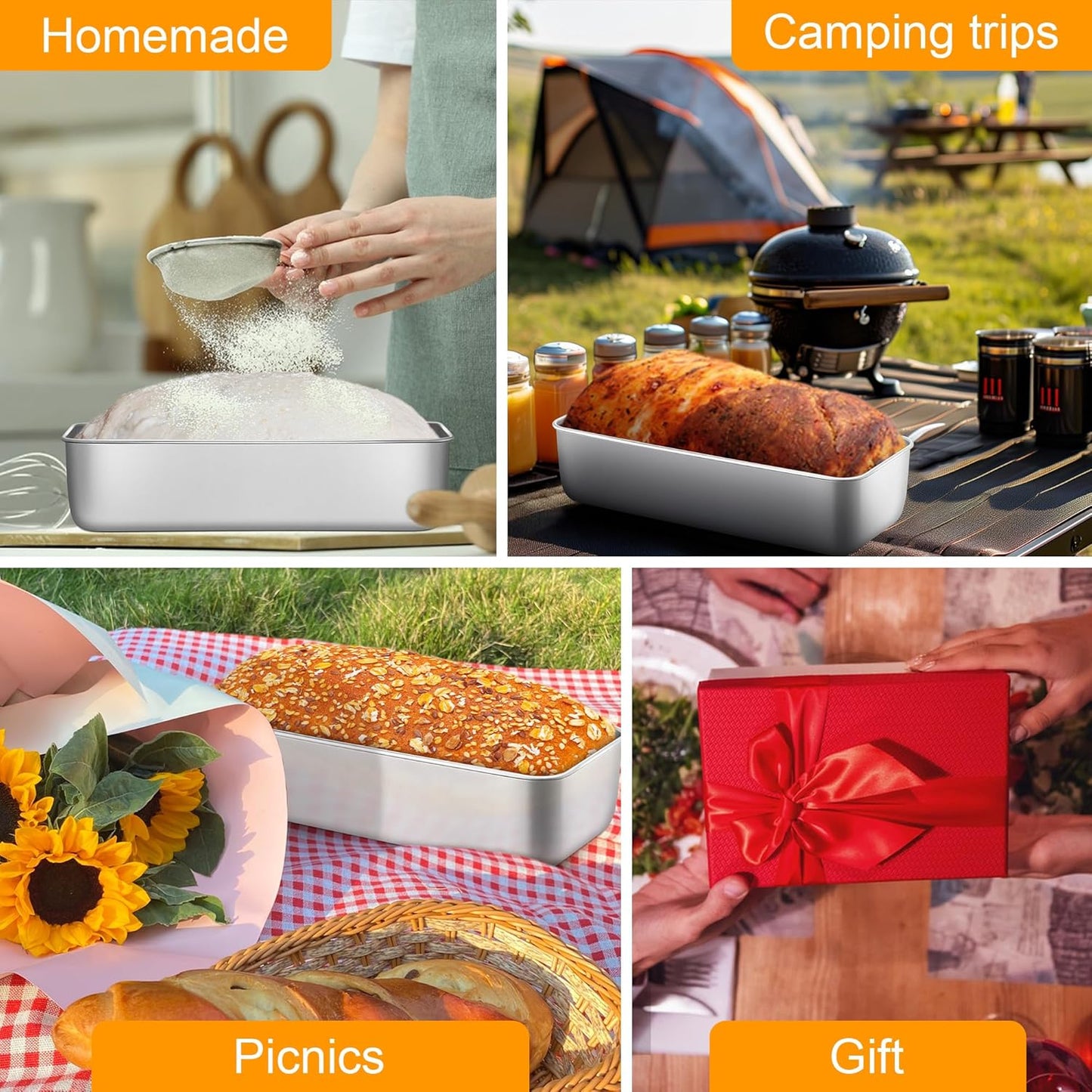 E-far Loaf Pan for Homemade Bread-3 Pack, 12” x 5” Large Stainless Steel Loaf Pans, Long Metal Bread Baking Mold for Banana Cake Meatloaf Sourdough Lasagna, Nontoxic & Dishwasher Safe