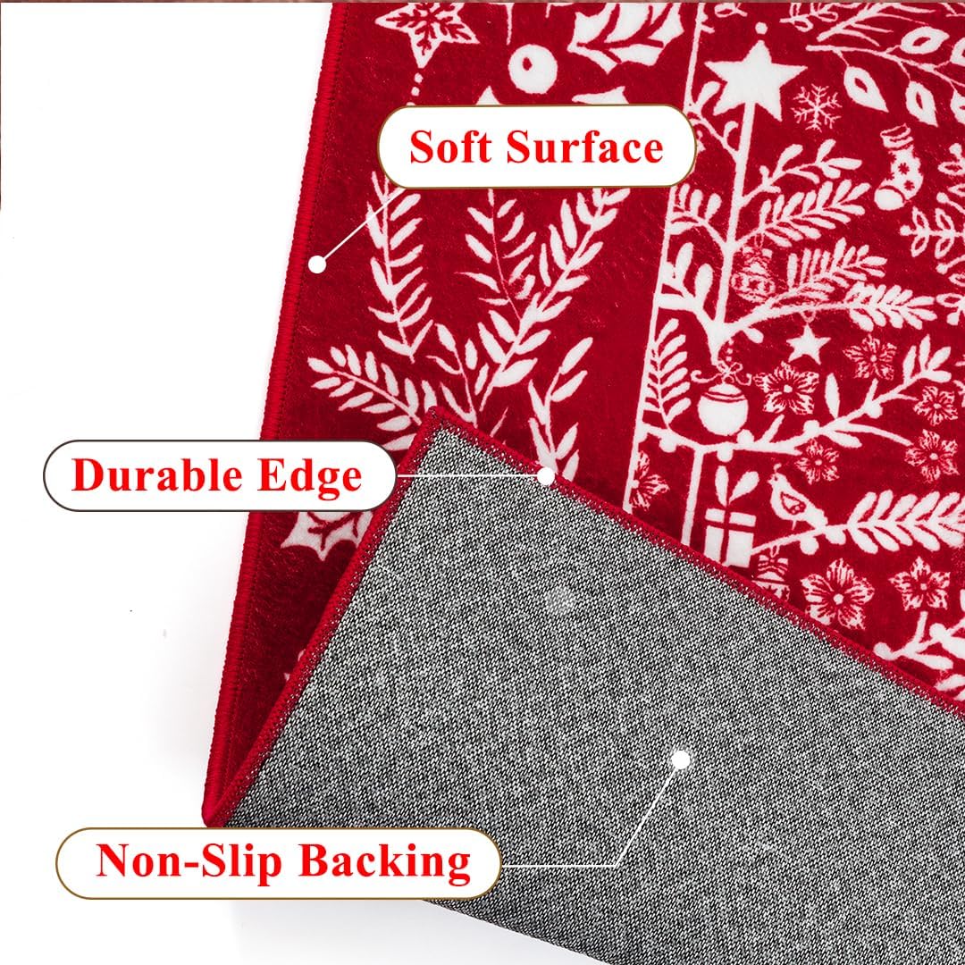 Christmas Area Rug 8x10 Machine Washable Xmas Snowflake Holiday Decor Living Room Rugs Low Pile Carpet Indoor Doormat Red Non-Slip Christmas Deer Carpet for Bedroom Kitchen Dining Bathroom