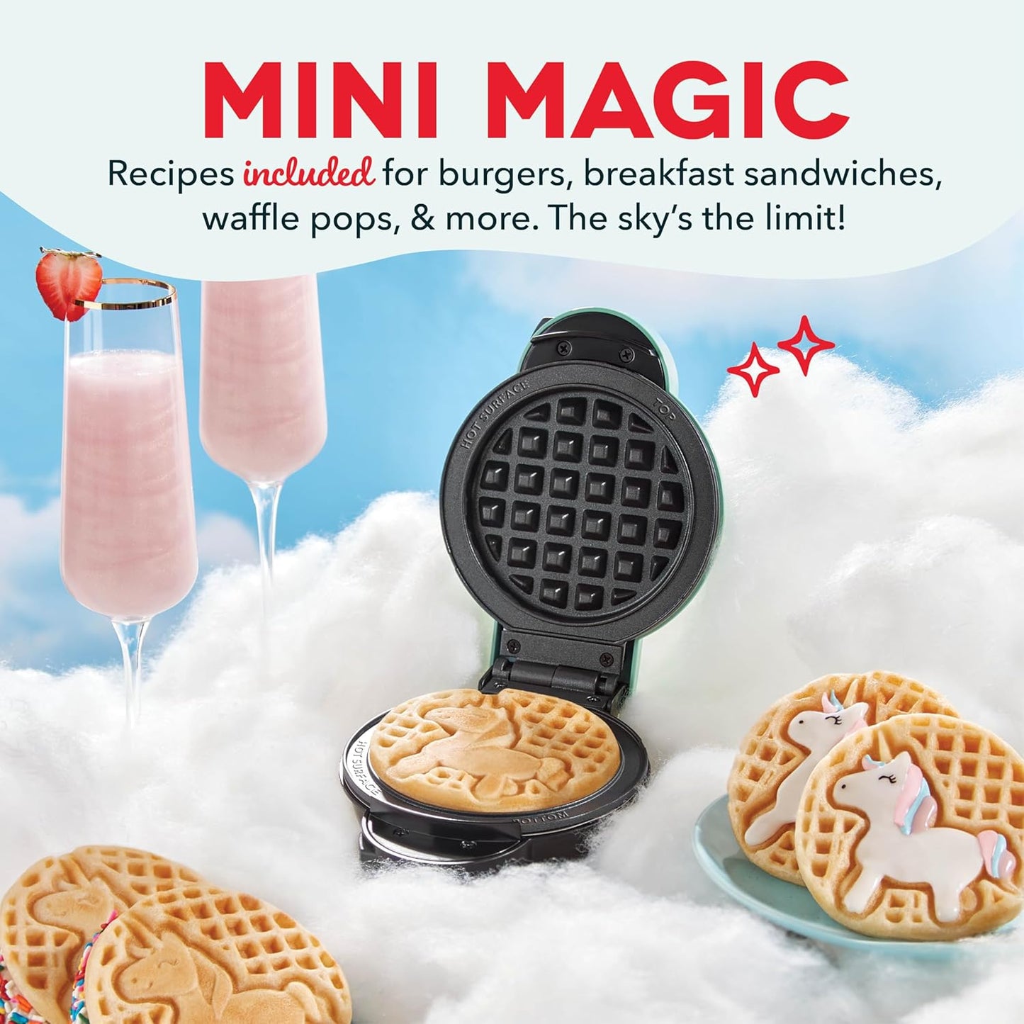 DASH Multimaker Mini System - Waffle Maker with Six 4” Removable Plates: Waffle Iron & Griddle, 4-in-1 Mini Waffle Maker for Kids and Families – Nonstick Surface, Just Add Batter (Aqua)