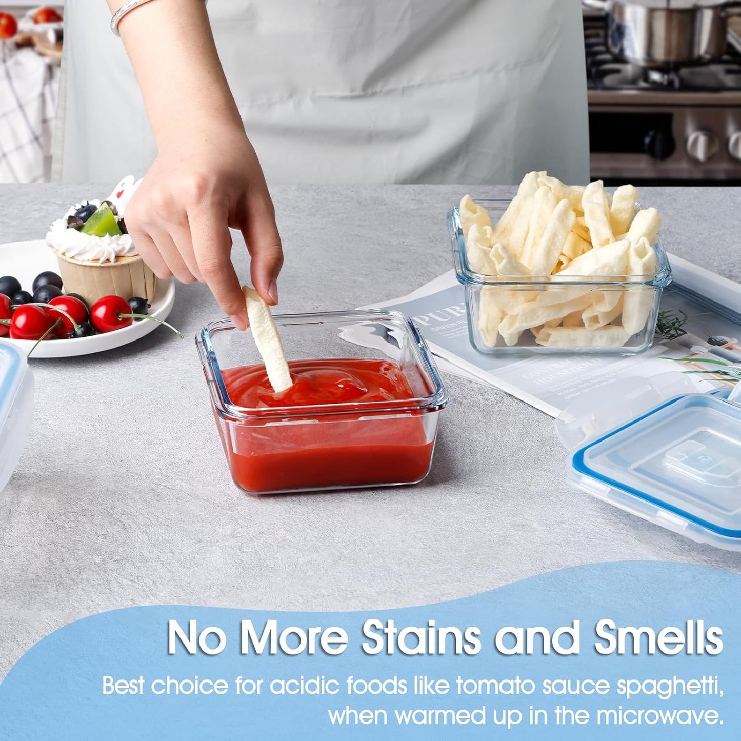 NUTRIUPS 0.5L Glass Food Storage Containers Set of 2, Square Meal Prep Containers, Food Storage Containers