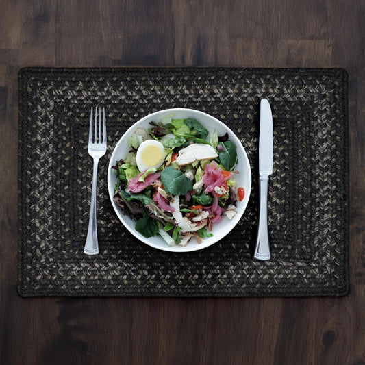 Homespice Jet Black Dining Placemats, Warm Primitive Decor, Set of 6-13x19 Rectangle Table Mats - Vibrant Colors, Durable, Easy to Clean and Protects Furniture