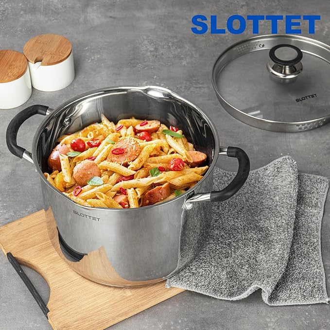 8 Quart Stainless Steel Stock Pot with Strainer Glass Lid,8 Qt Multipurpose Stockpot with Pour Spout,Stay-cool silicone Handle.