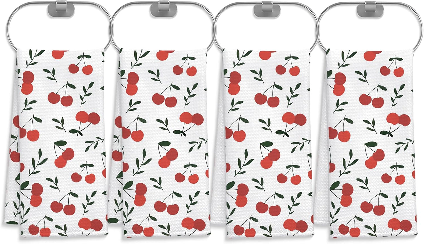 Cherry Decor Kitchen Towels Set of 4, Cherry Hand Towels Dish Towels for Kitchen Bathroom Decor, Fruit Lover Gifts, 16x24 Inches