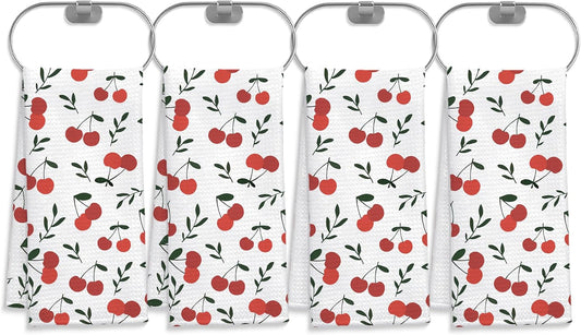 Cherry Decor Kitchen Towels Set of 4, Cherry Hand Towels Dish Towels for Kitchen Bathroom Decor, Fruit Lover Gifts, 16x24 Inches
