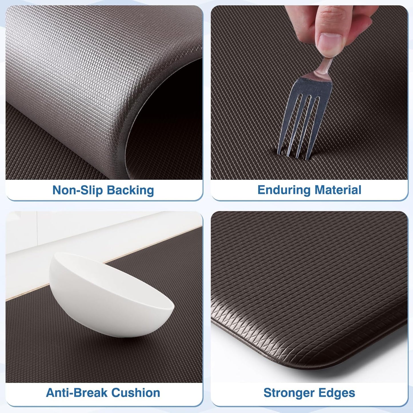 StepRite Kitchen Mats, 2PCS Kitchen Rugs, Cushioned Anti Fatigue Kitchen Mats for Floor, Non-Slip Standing Desk Mat, Waterproof Kitchen Rug Set for Kitchen, Floor, Office,17.3"x30"+17.3"x70",Chocolate