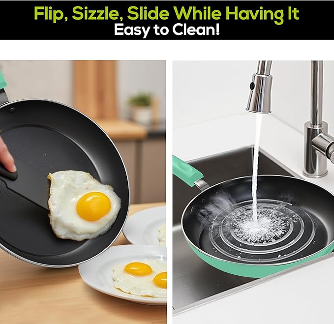 Utopia Kitchen Saute Fry Pan Nonstick Frying Pan 11 Inch Induction Bottom Aluminum Alloy and Scratch Resistant Body Riveted Handle (Green) Pack of 02