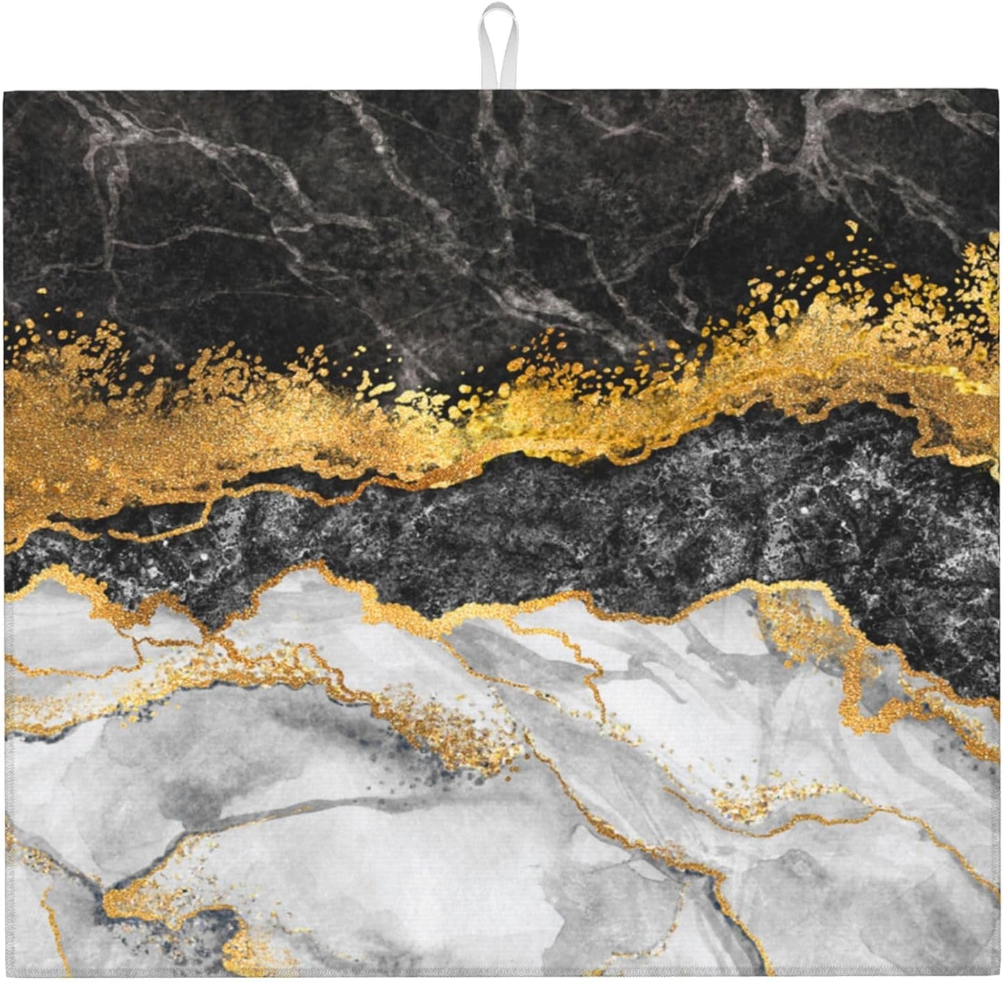 Black Gold Marble Dish Drying Mat for Kitchen Counter Gold and Black Grey Dish Drainer Rack Mats 16x18 Inches Absorbent Reversible Cute Drying Pad