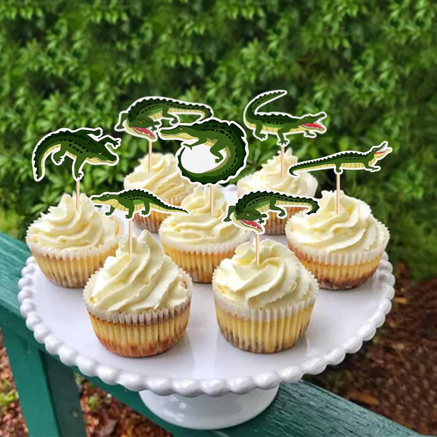 36Pcs Alligator Cupcake Toppers Crocodile Happy Birthday Cake Topper Reptile Animal Cupcake Toppers for Boy Man Jungle Safari Swamp Reptile Party Supplies