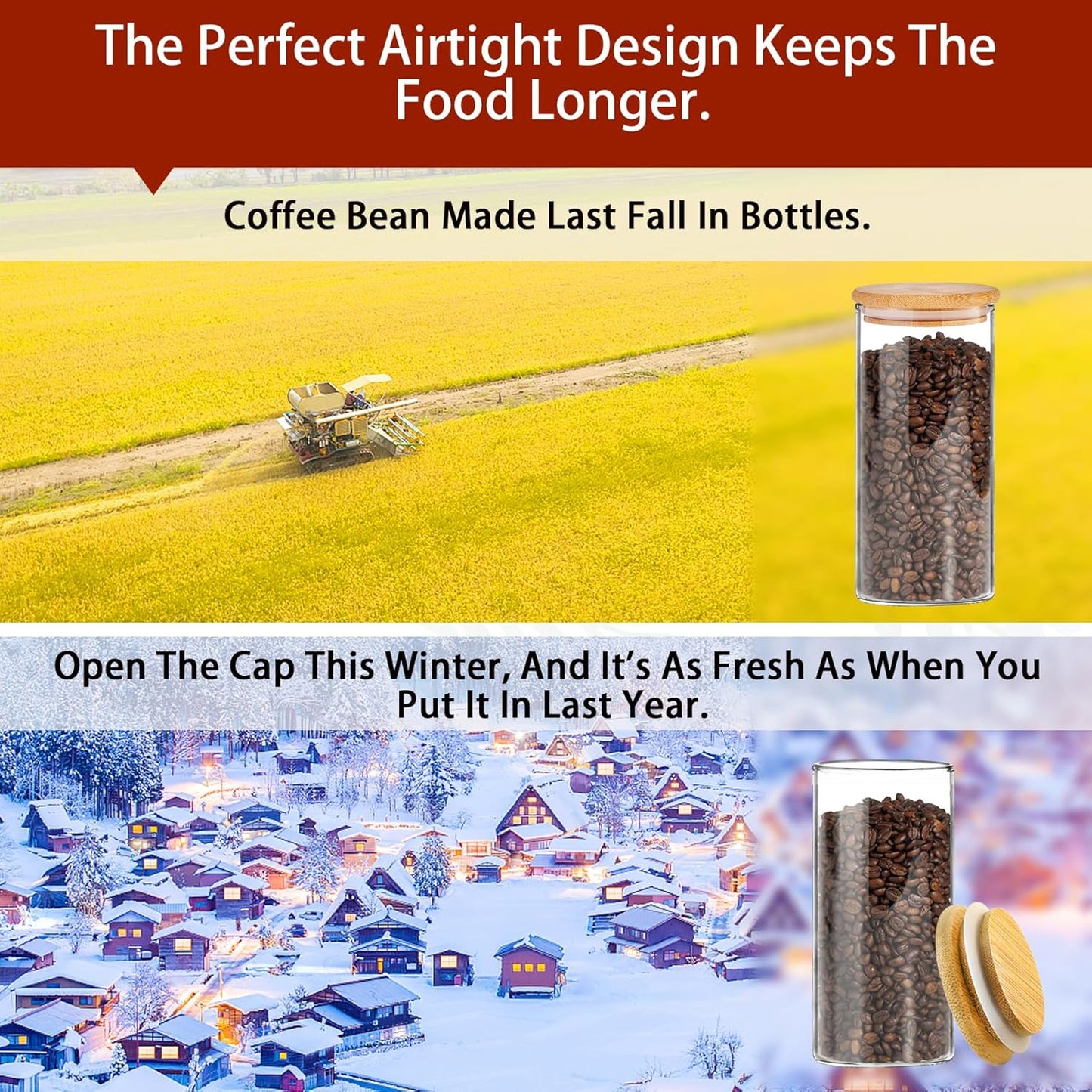 SLifeJars-32 oz Glass Jars with Bamboo Lids 8 pcs Glass Food Storage Containers with Airtight Bamboo Lids, Glass Canisters Stackable Kitchen Pantry bamboo lid for Coffee Beans, Rice, Sugar and More