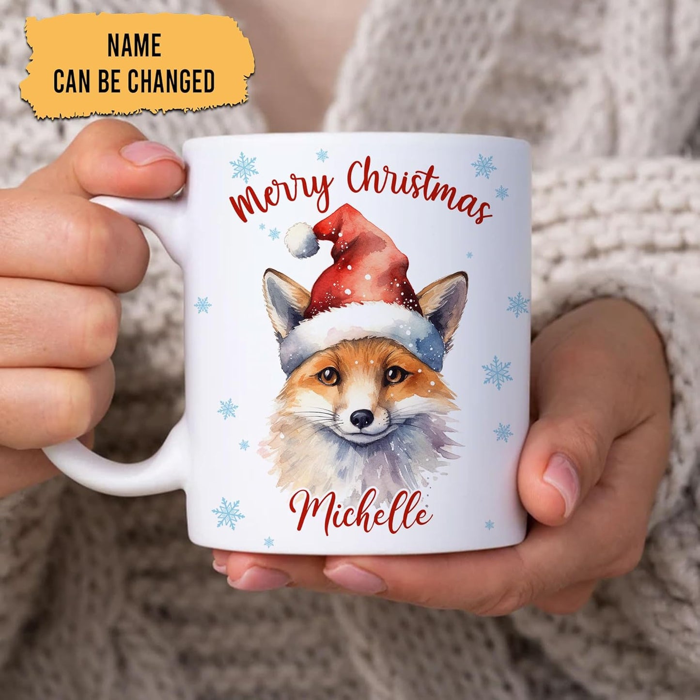 Hyturtle Personalized Gifts Fox Lover - Fox Wearing Santa Hat Custom Name Ceramic Coffee Mug Cup 11oz - Cute Animal Lovers Gifts For Women, Girl kids Family On Birthday, Christmas