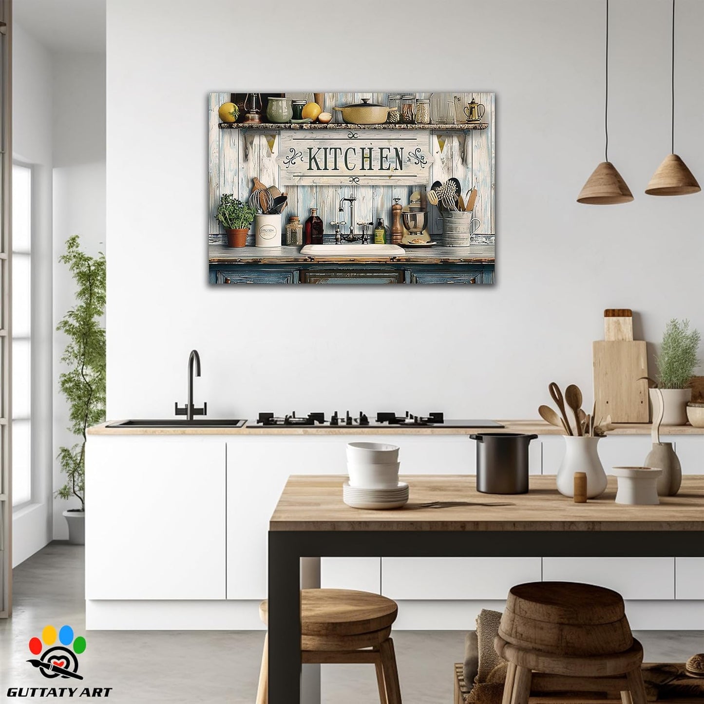 GUTTATY Farmhouse Wall Art Rustic Kitchen Decor, Ready to Hang Tidy Kitchen,Vintage Posters Prints for Dinning Room Home Kitchen Restaurant Painting 32×48 Inch