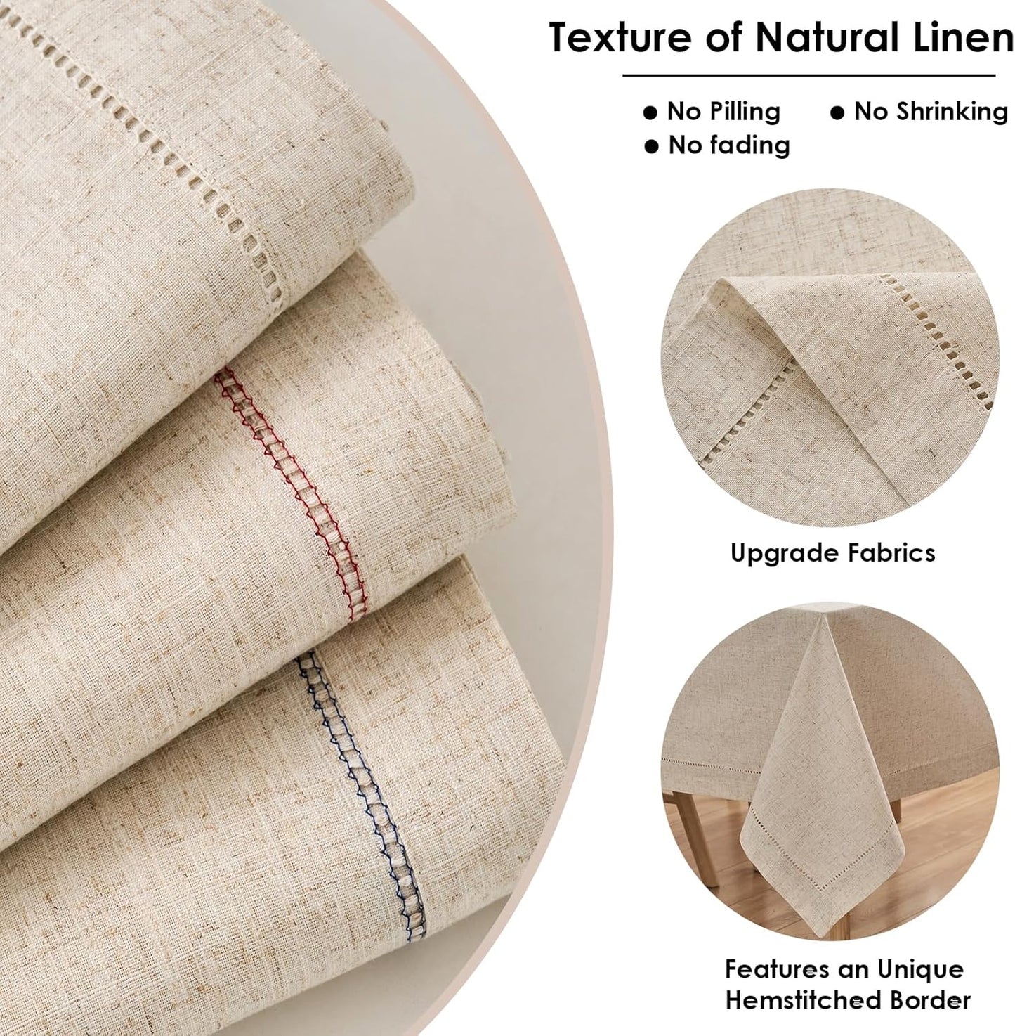 Zdolmy Natural Flax Linen Tablecloth – Undyed Rectangle Hemstitch Table Cover for Kitchen, Dining & Decoration (Neutral, 55" x 70")