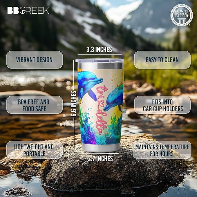 Tri Delta Fraternity Paraphernalia - Official Vendor - 20 oz Stainless Steel Insulated Sublimation Tumblers - Deep Sea Dolphins
