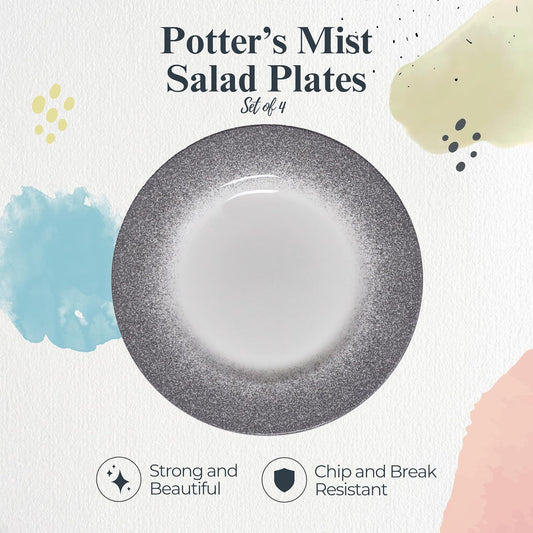 Portmeirion Potter's Mist 8" Dinner Plate (Set of 4) - Handcrafted Earthenware Plates with Accent Rim, Microwave & Dishwasher Safe - Ideal Tableware for Modern & Traditional Dining (Grey Mist)
