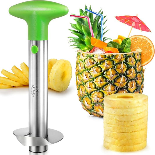 Zulay Kitchen Pineapple Corer and Slicer with Triple Reinforced Stainless Steel with Thicker Blade - Easy-to-Use Pineapple Corer & Pineapple Cutter Tool for Easy Core Removal - Bright Green