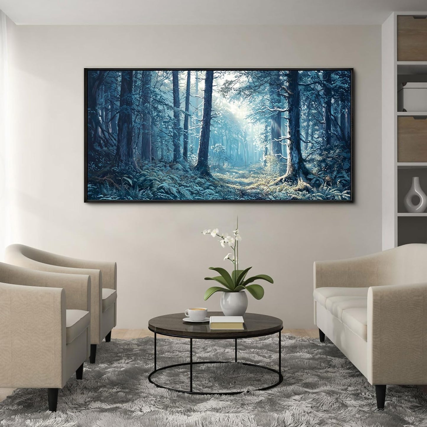 KLAKLA Canvas Wall Art - Forest Wall Decor Amazon Wall Art Landscape Blue Tree Picture Framed Artwork for Walls Living Room Bedroom Office - 48x24 Inches