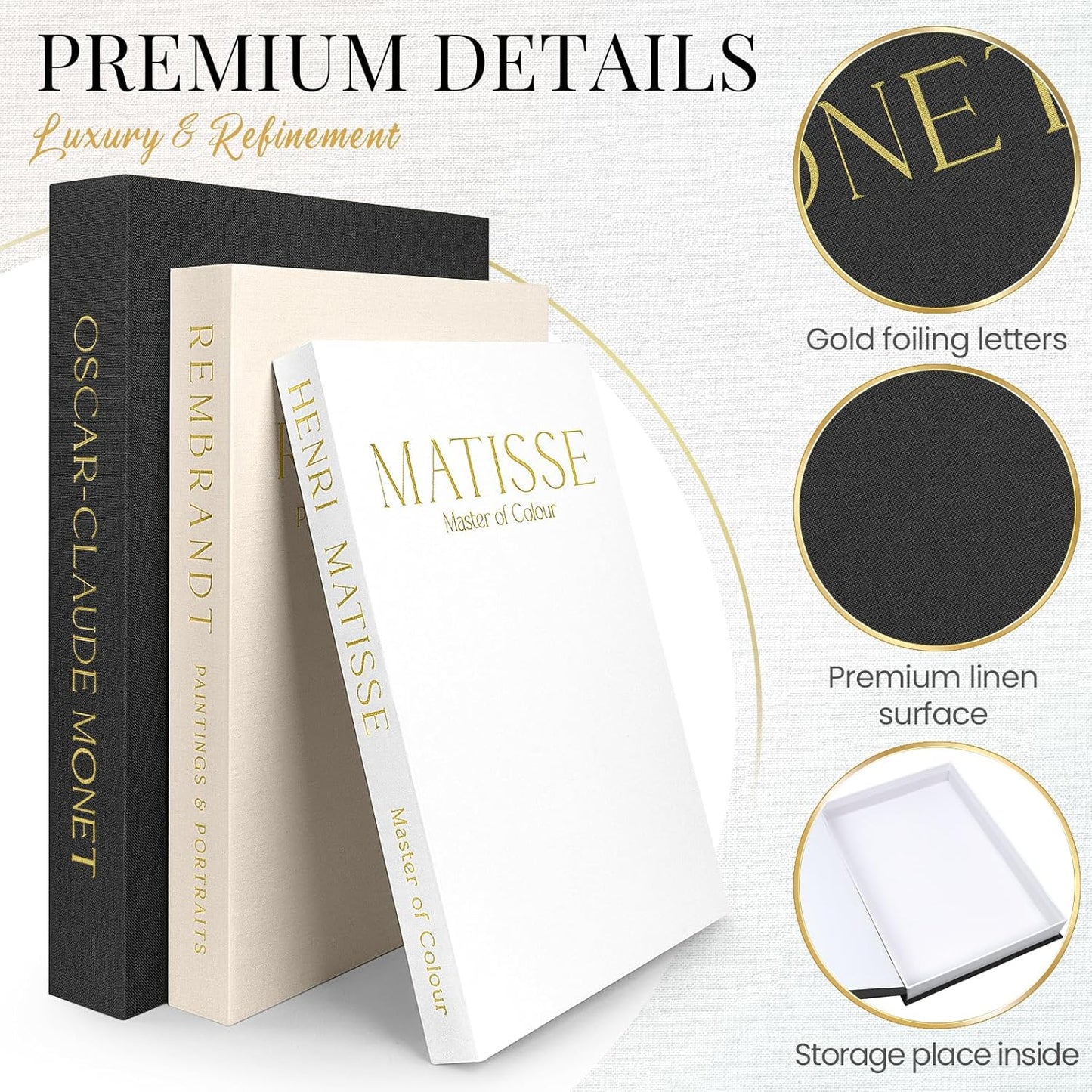 Decorative Books for Home Decor- 3Pcs Linen Decorative Boxes for Aesthetic Room Decoration, Modern Fake Book Storage Boxes for Coffee Table, Bookshelf or Mantle Decor, Deep Gray