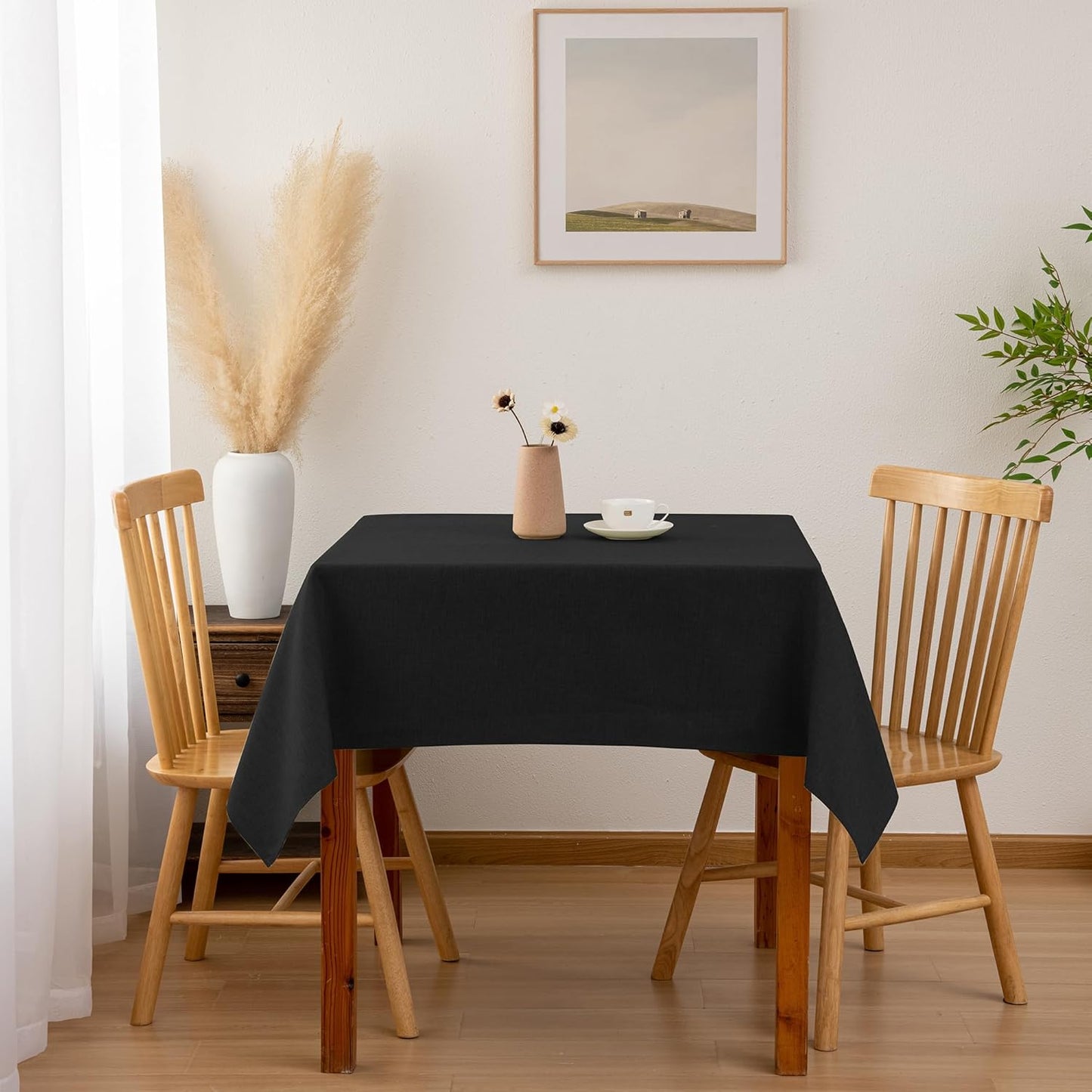 Hiasan Faux Linen Square Tablecloth - Wrinkle and Stain Resistant Washable Table Cloth for Kitchen Dining Room Holiday Table Cover for Party Dinner, Black, 70 x 70 Inch