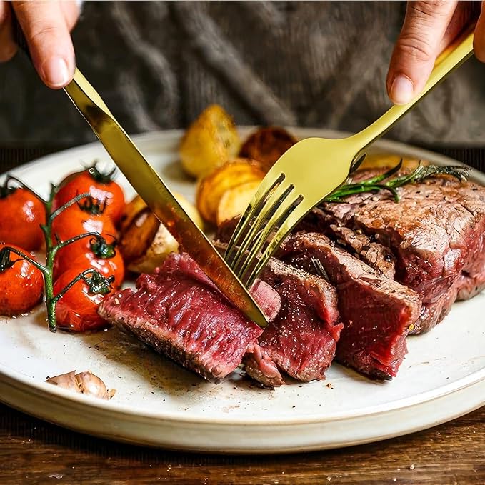 Silverware Set for 6, 30 Pieces Heavy Duty Stainless Steel Flatware Set, Mirror Polished Cutlery Utensil Set, Dinner Fork Knife Spoon Eating Tableware Set for Home, Dishwasher Safe, Gold