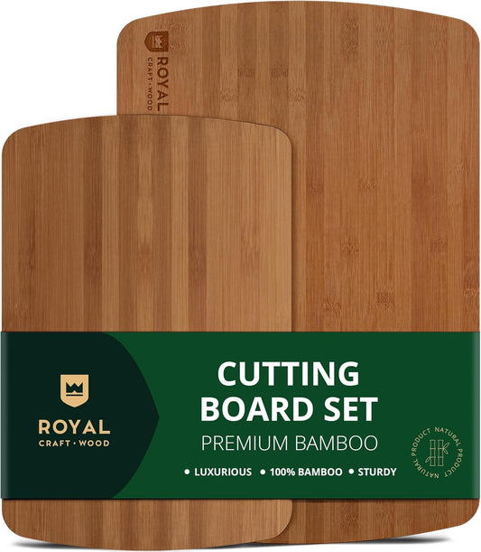 ROYAL CRAFT WOOD Wooden Cutting Boards for Kitchen Meal Prep & Serving - Bamboo Wood Serving Board Set - Charcuterie & Chopping Butcher Block for Meat