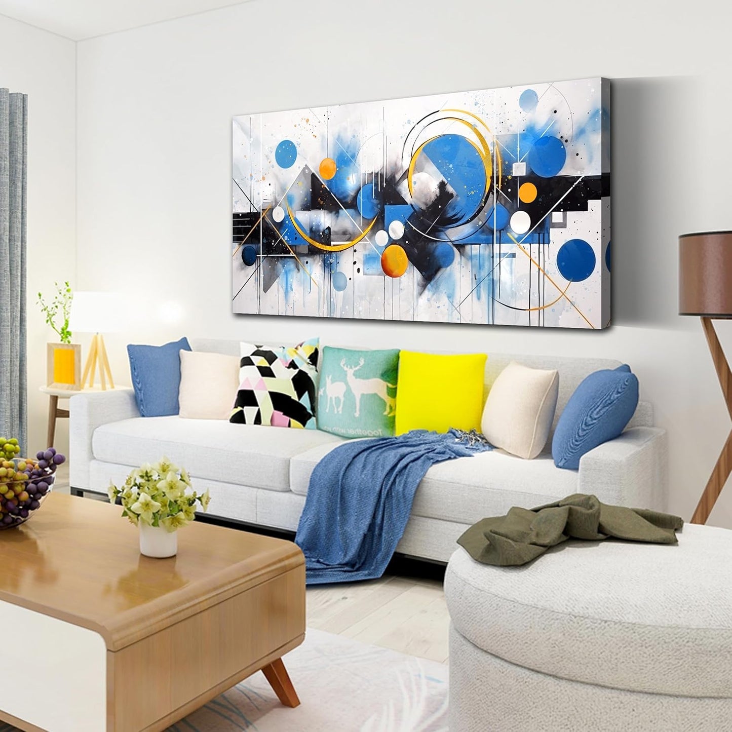 Blue Minimalist Art Wall Decor - Large Abstract Wall Art for Bedroom Office Wall Decor Ready to Hang Size 29" x 59"