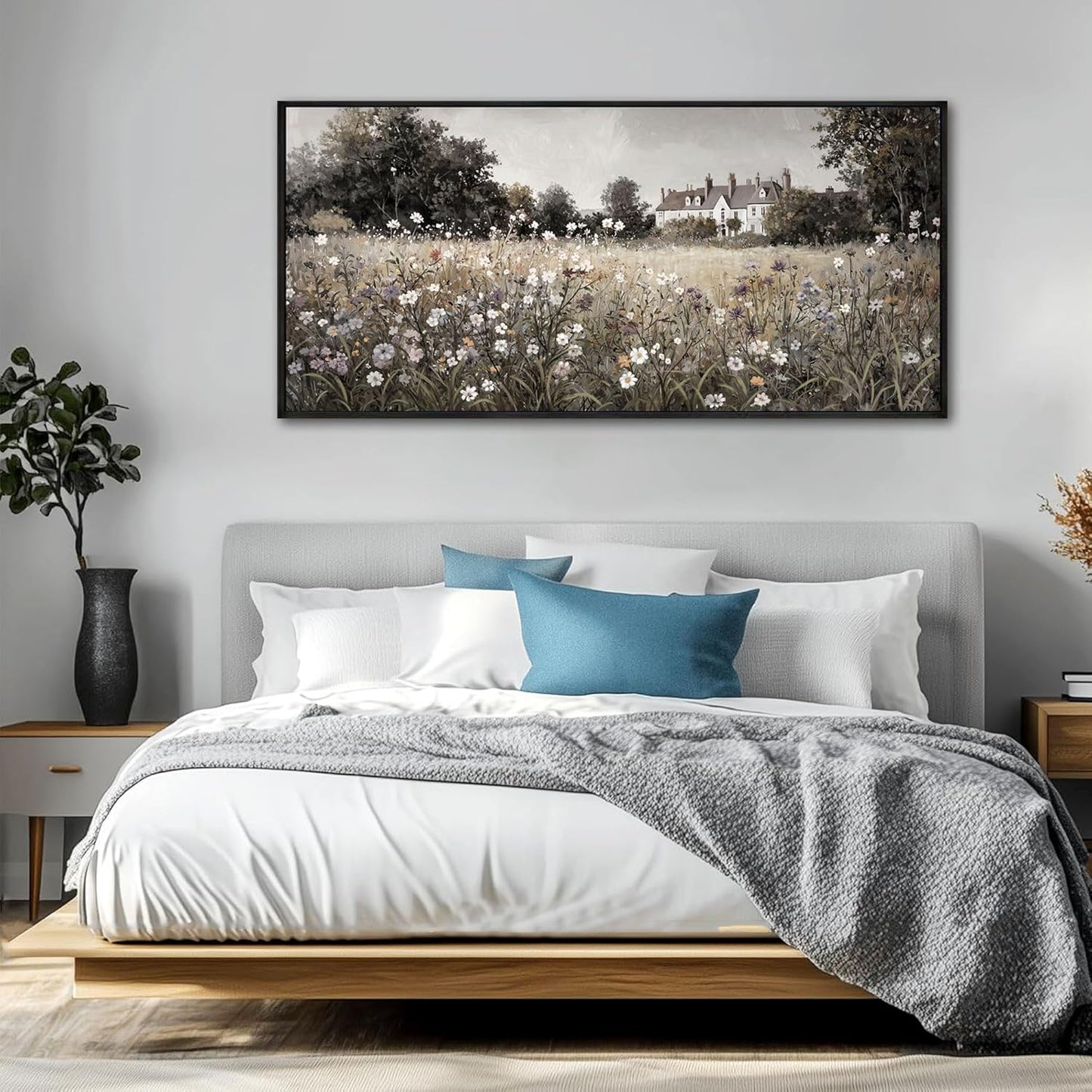 yiijeah Large Paintings for Living Room - Vintage Landscape Nursery Flower Framed Prints Canvas Country Decor Living Room Picture for Bedroom Office Home Decoration Horizontal Wall Art