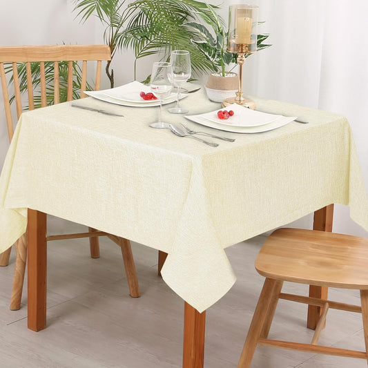 Hiasan 2 Pack Faux Linen Square Tablecloth - Wrinkle and Stain Resistant Washable Table Cloth for Kitchen Dining Room Holiday Table Cover for Party Dinner, Champagne, 60 x 60 Inch