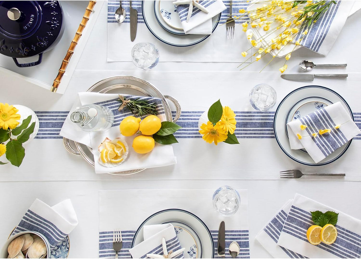 Solino Home Linen Table Runner 72 Inches Long - 100% Pure Linen Navy and White Farmhouse Table Runner 14 x 72 Inch for Dining, Dresser, Fall, Autumn, Halloween, Thanksgiving, Christmas, Holiday