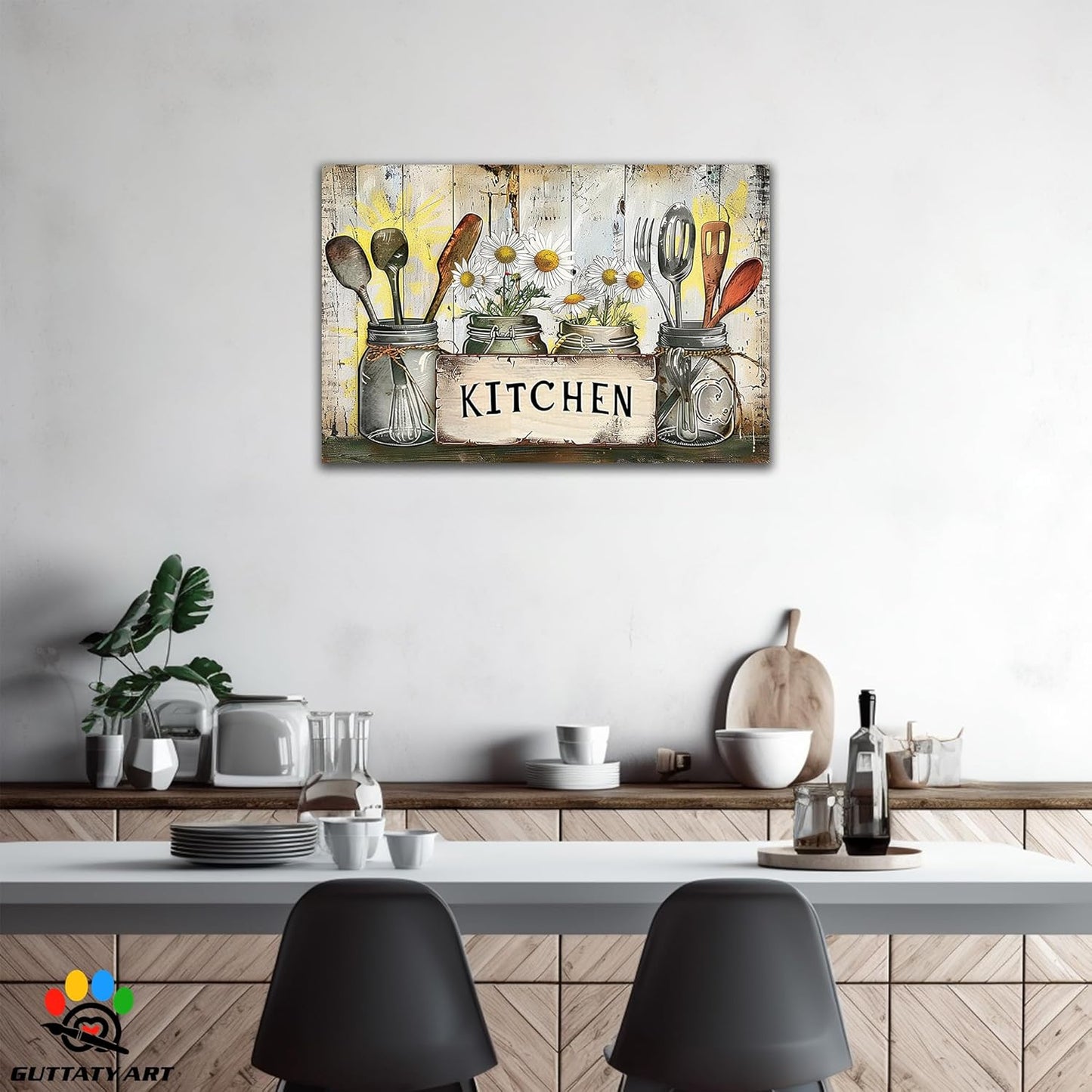 GUTTATY Kitchen Pictures Wall Decor, Farmhouse Wall Art Decor Graffiti Style Kitchen for Dinning Room Restaurant Decor, Mother's Day Gift for Grandma Mom Hanging Artwork 24×36 Inch