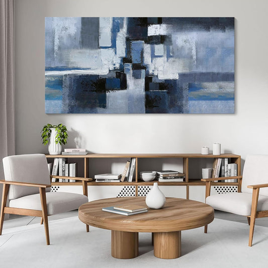 KLAKLA Exter Large Abstracr Wall Art - Blue and Black Canvas Picture for Living Room Wall Decor - Bedroom Art Framed Artwork - Modern Wall Art